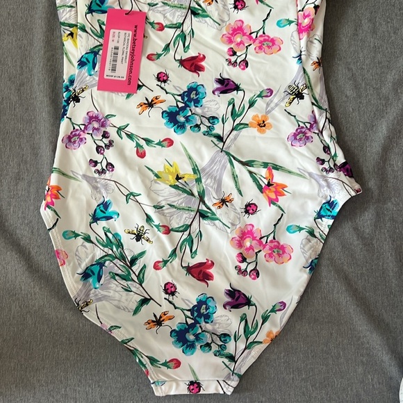 Betsey Johnson One Piece Bandeau Swimsuit Botarical Floral print size Med NWT - Picture 7 of 10